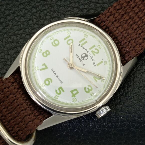 Vintage 1977 Favre Leuba Sea King Manual Mens Silver Watch W/Nato Strap - Picture 6 of 9